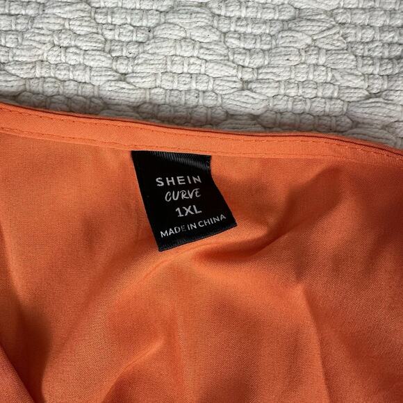 SHEIN Curve Plus Size Orange Wrap Dress 1XL Short Sleeve V-Neck - Picture 3 of 6